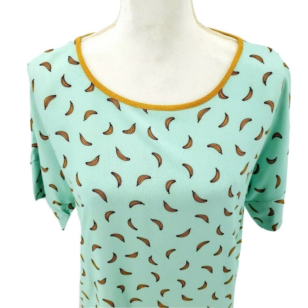 NWT NUMPH Funky Banana Print Blouse Tee T-shirt Mint Green Yellow XS